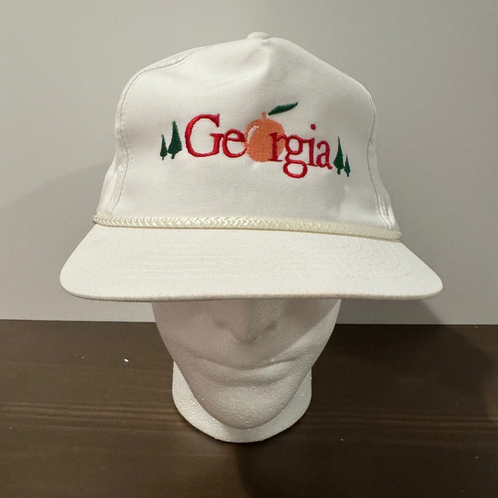 Vintage Youngan Cap Georgia State Farm Rope Hat Snapback Peach White OSFM